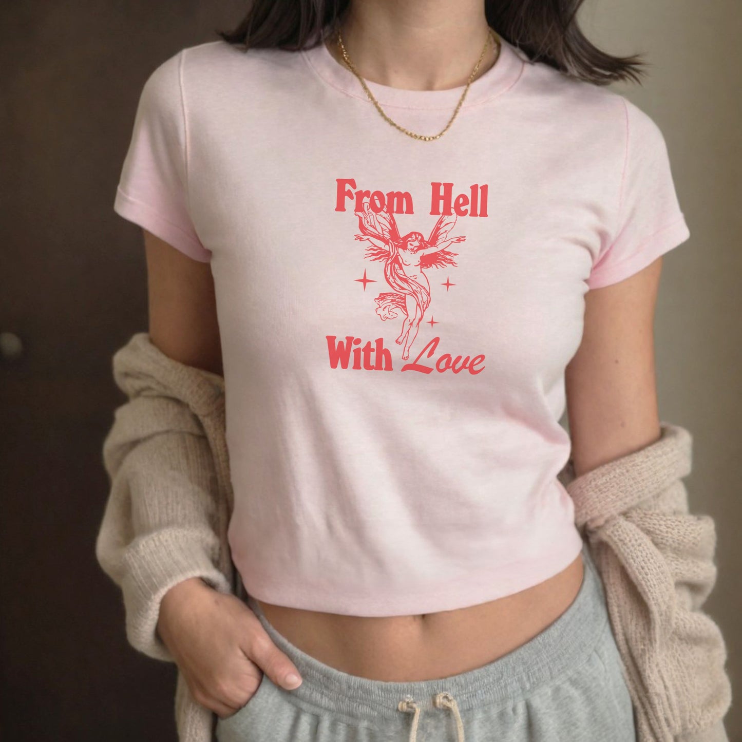 Retro "From Hell With Love" y2k 2000s Baby Tee Shirt