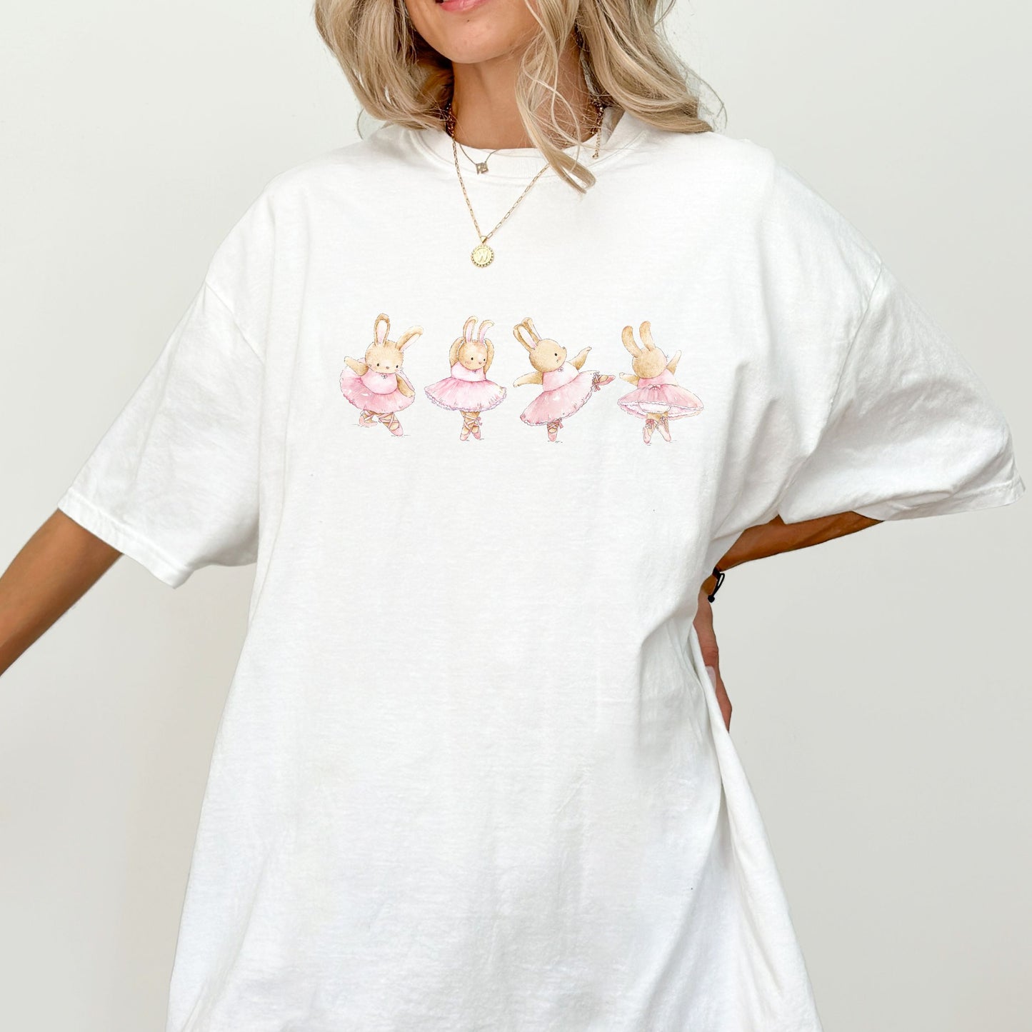 Coquette Dancing Ballerina Bunnies Aesthetic Trendy Full Length T-shirt