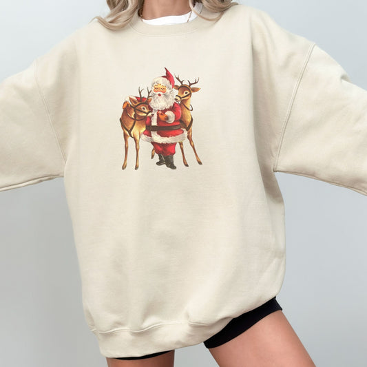 Vintage Santa Claus and Reindeer Sweater