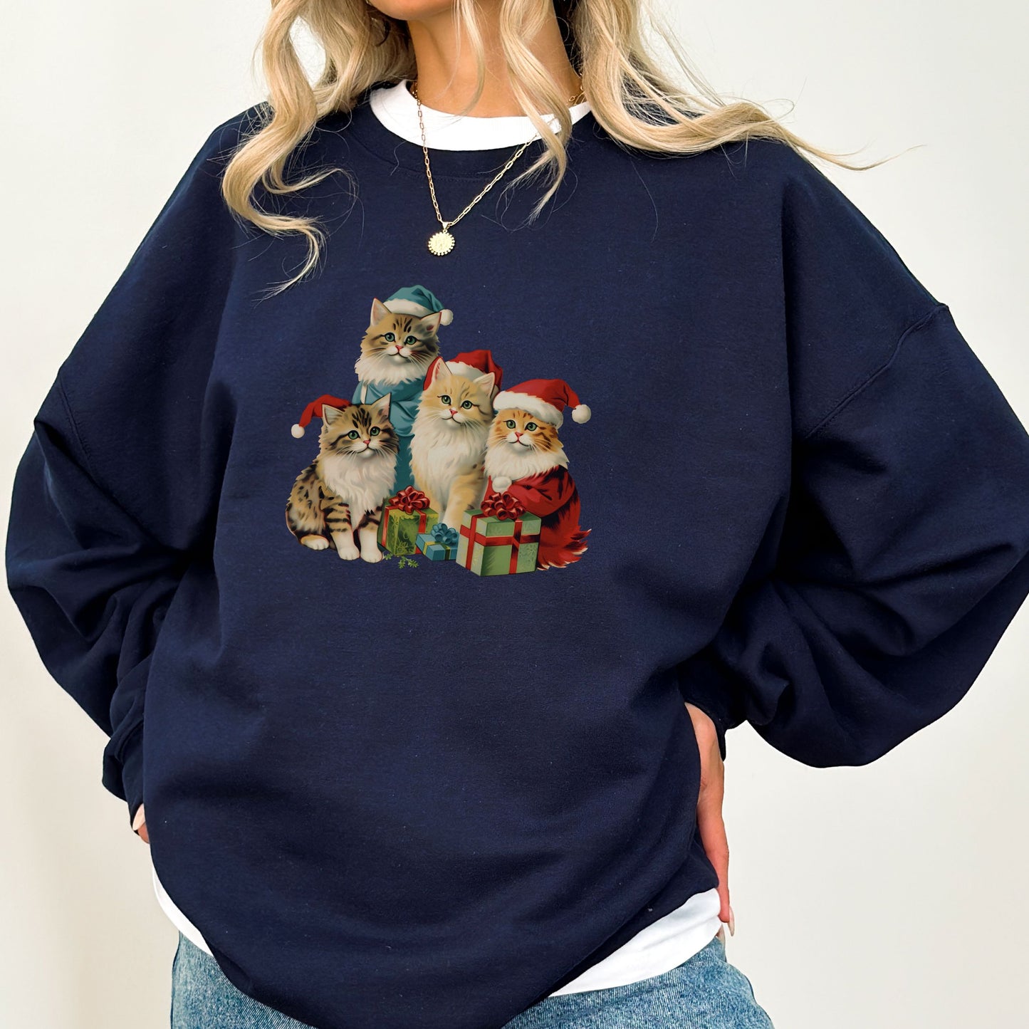 90s Vintage Christmas Cats Sweatshirt