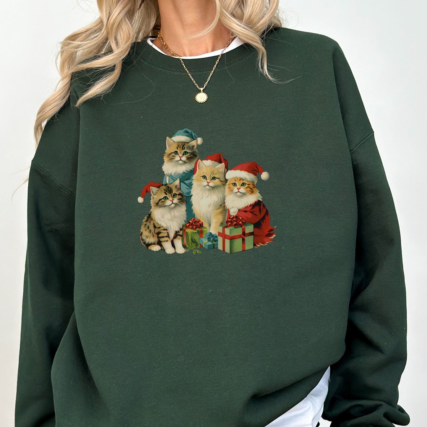 90s Vintage Christmas Cats Sweatshirt