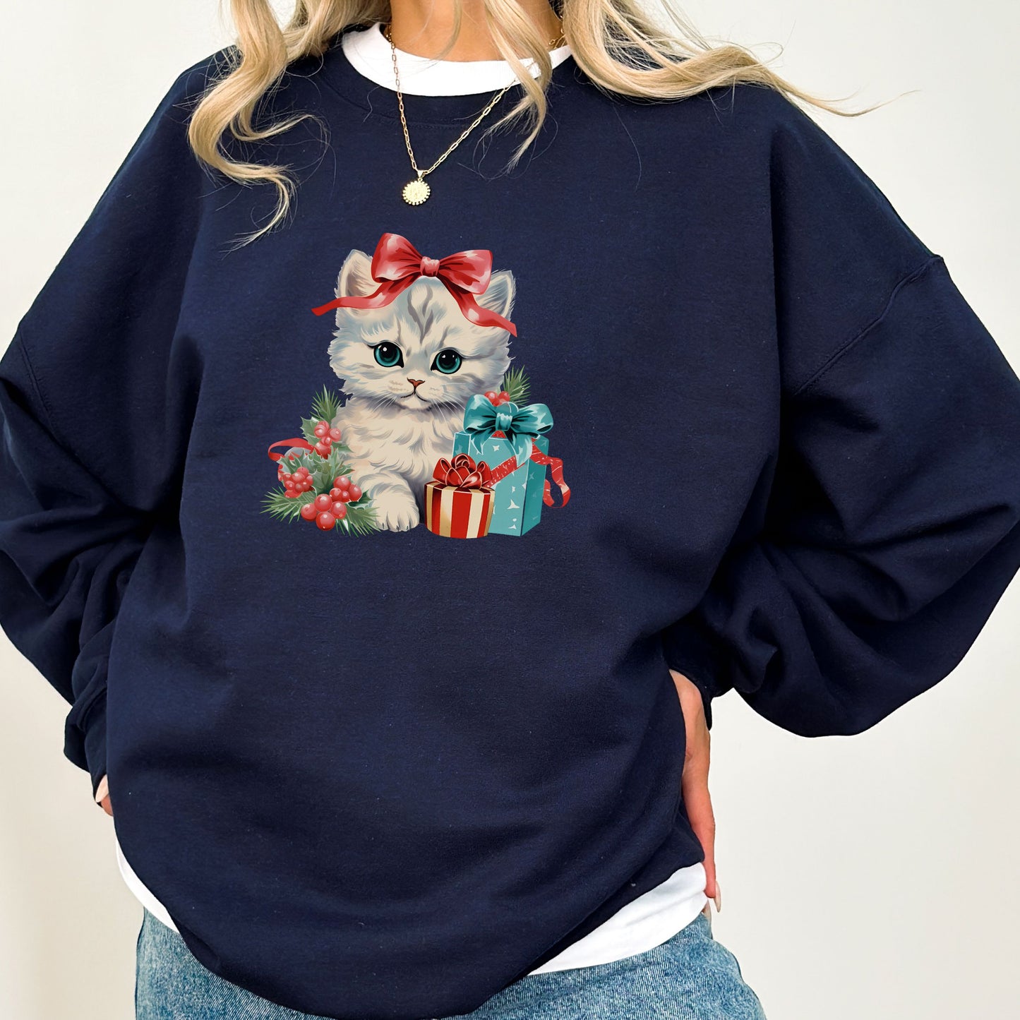 Retro Christmas Cat Sweater