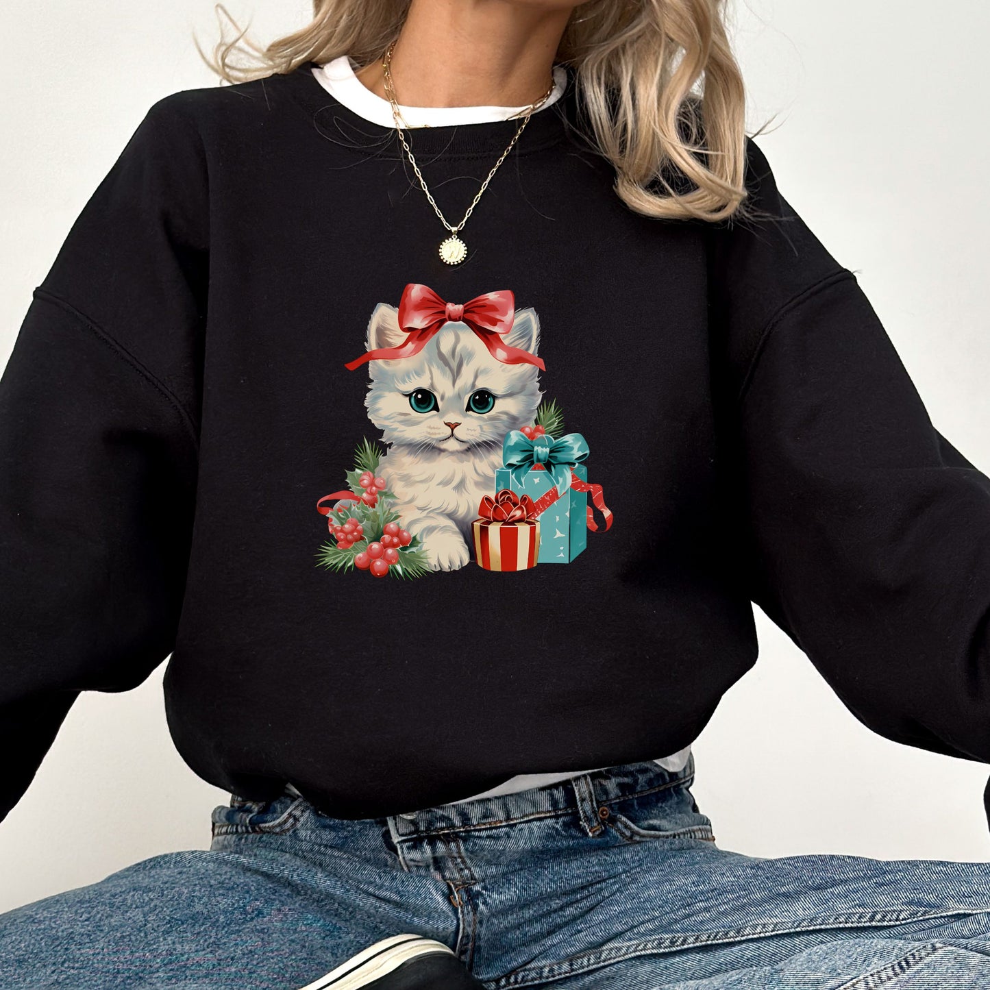 Retro Christmas Cat Sweater