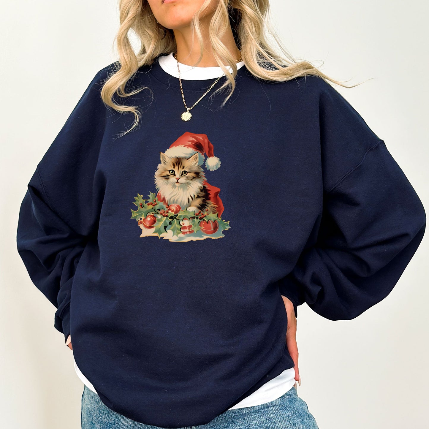 Vintage Retro Christmas Cat Sweater