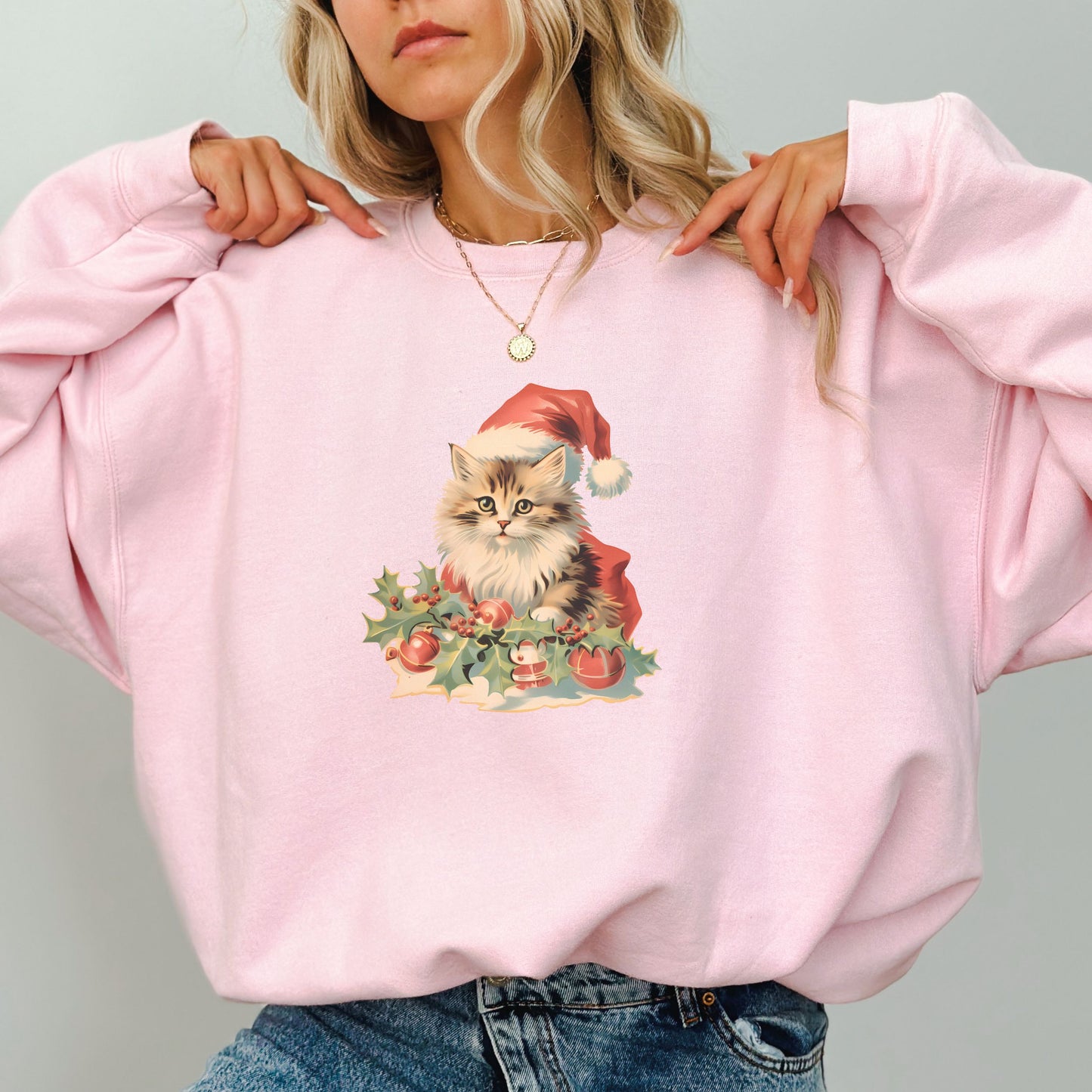 Vintage Retro Christmas Cat Sweater