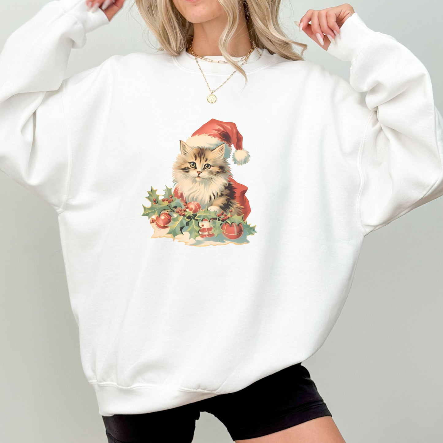 Vintage Retro Christmas Cat Sweater