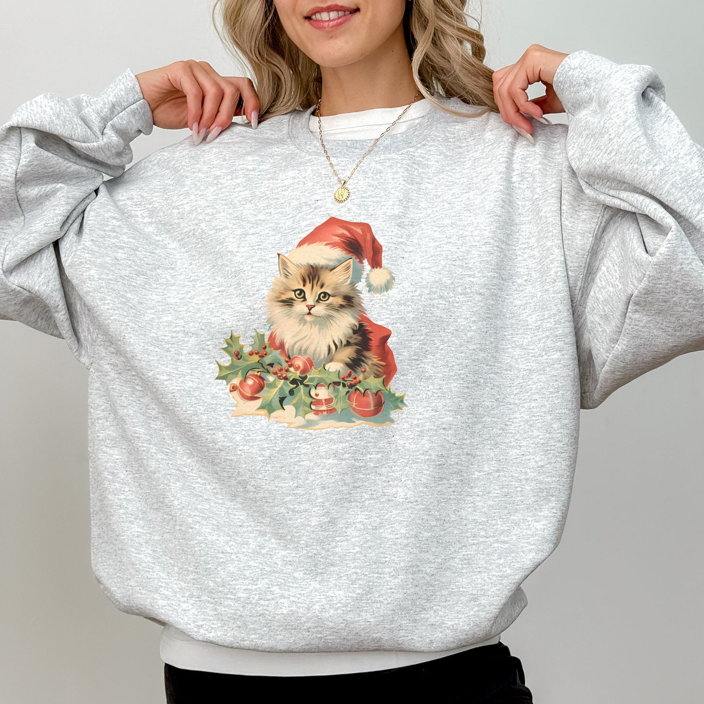 Vintage Retro Christmas Cat Sweater