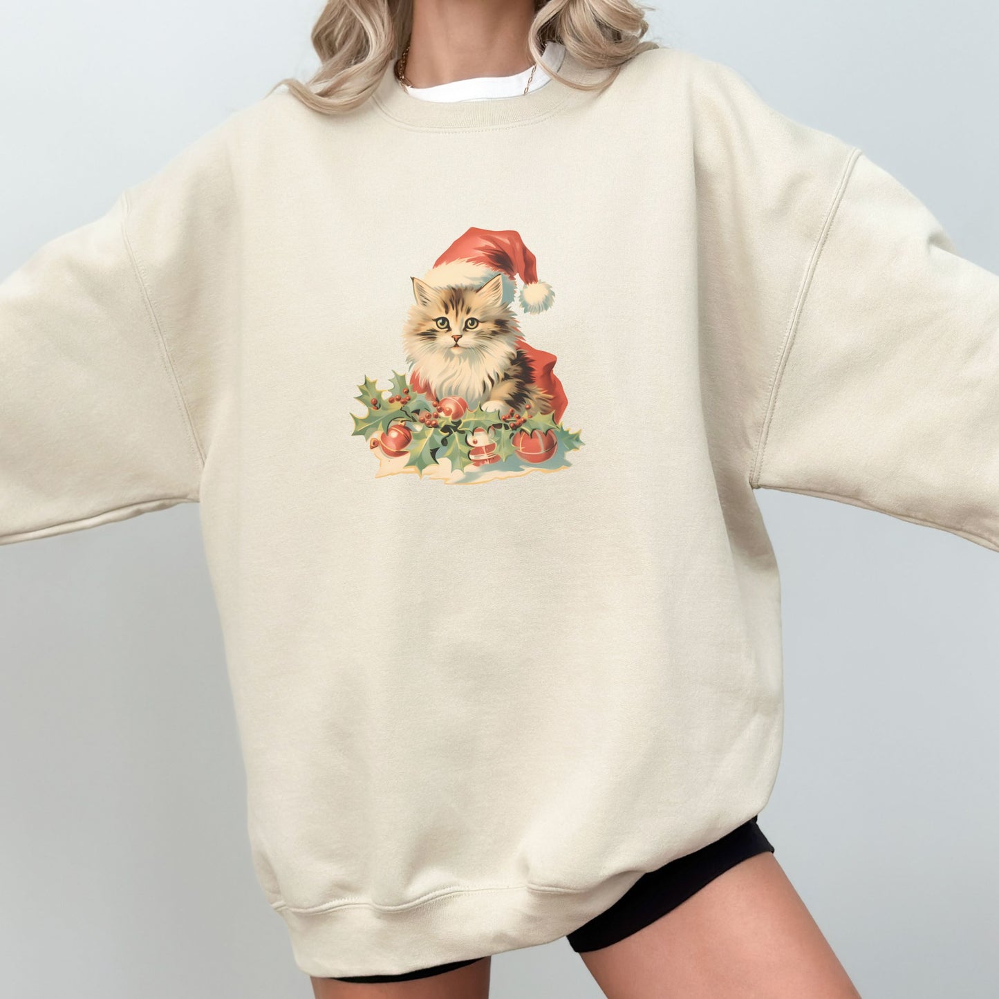 Vintage Retro Christmas Cat Sweater