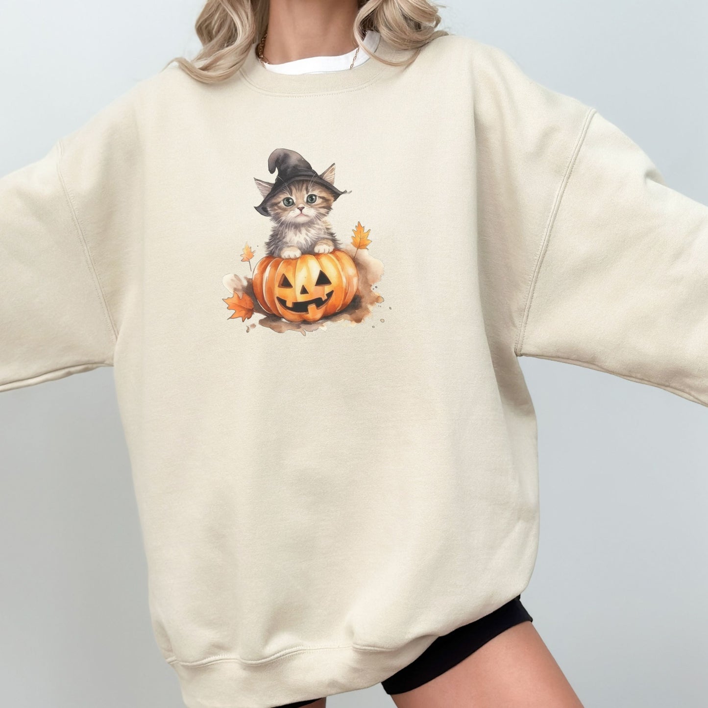 Vintage Halloween Pumpkin Witch Kitten Sweater