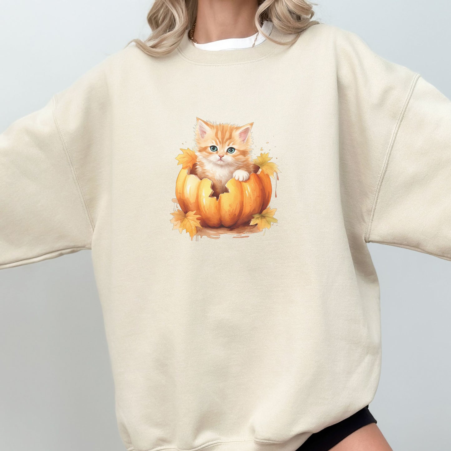 Vintage Fall Kitten in Pumpkin Sweatshirt