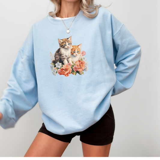 Vintage Kitten's in Flowers Portrait Aesthetic 1900's style Cat Sweatshirt