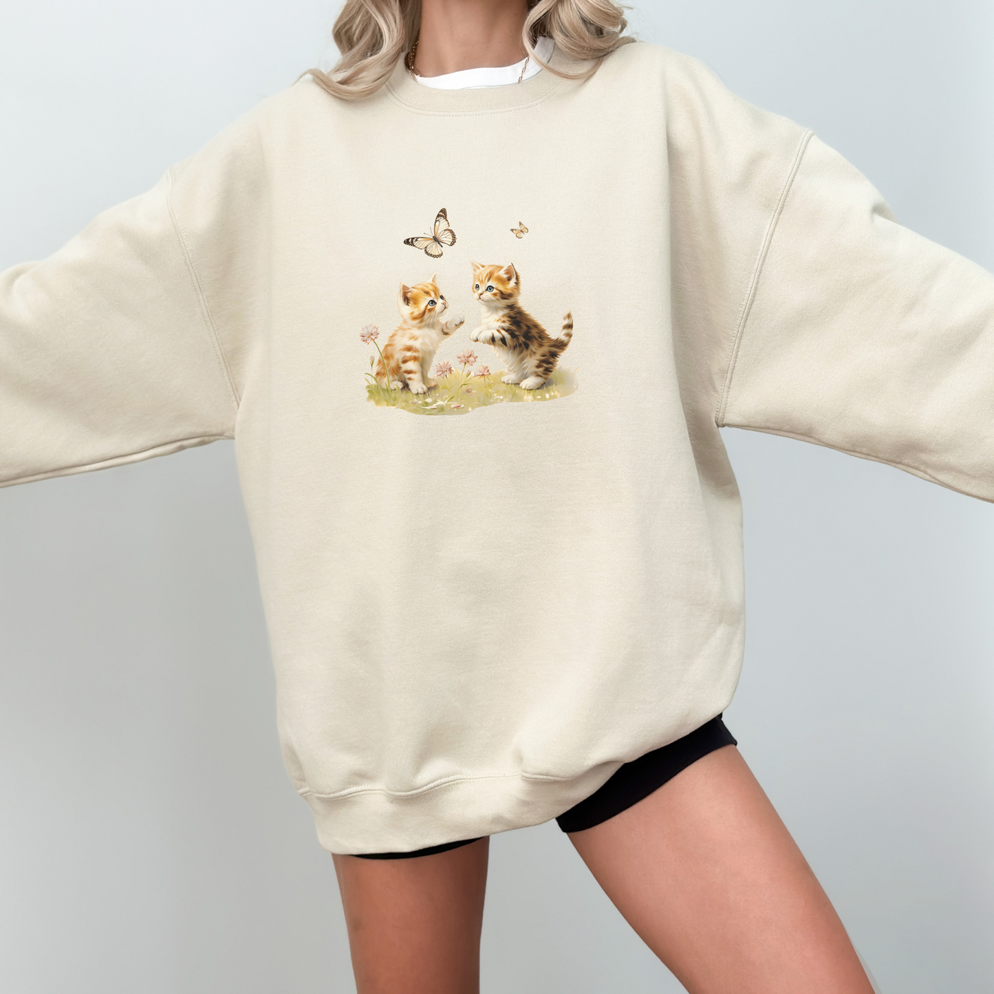 Vintage Kittens Playing With Butterflies Aesthetic Sweatshirt