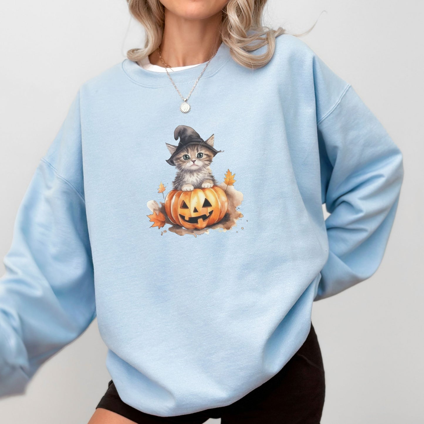 Vintage Halloween Pumpkin Witch Kitten Sweater