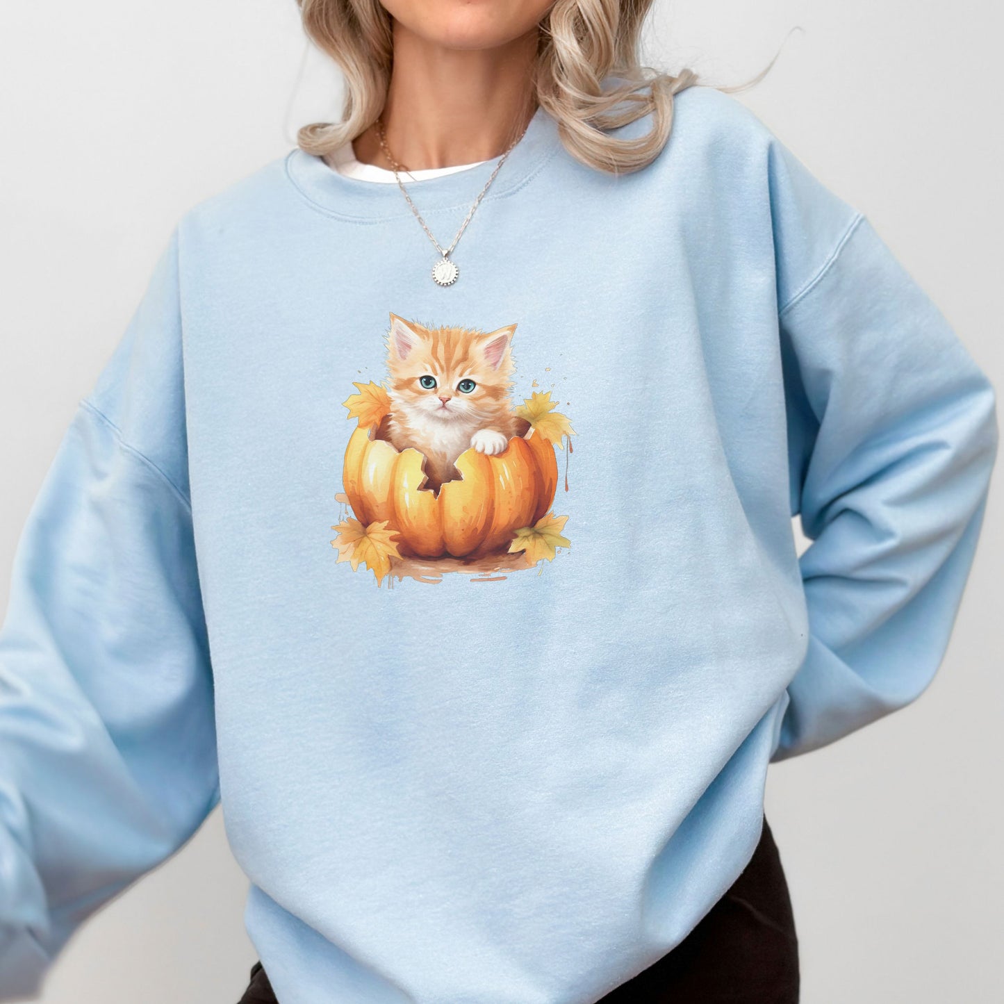 Vintage Fall Kitten in Pumpkin Sweatshirt