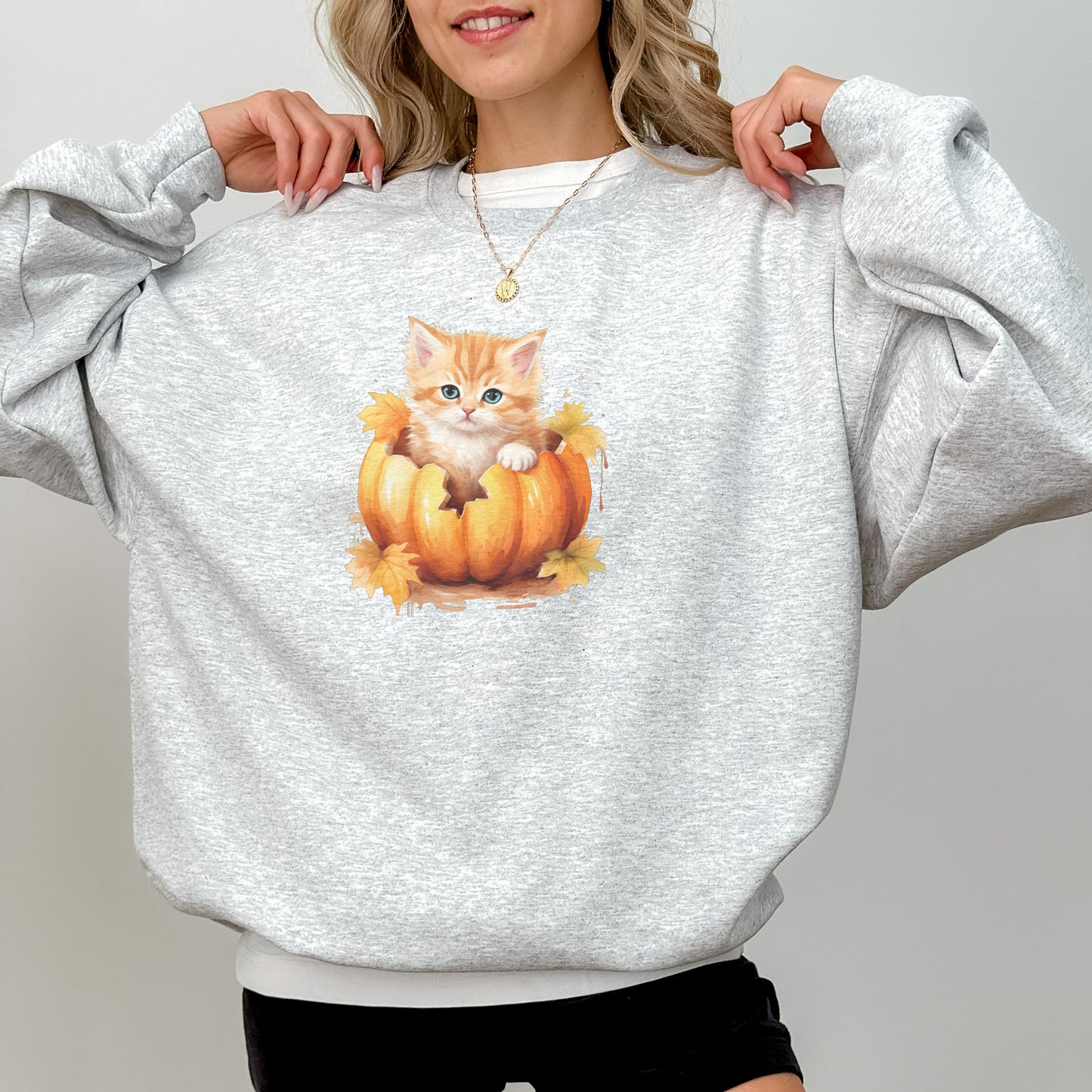 Vintage Fall Kitten in Pumpkin Sweatshirt