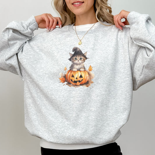 Vintage Halloween Pumpkin Witch Kitten Sweater