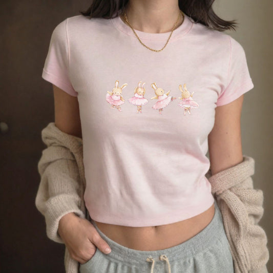 Coquette Dancing Ballerina Bunnies y2k Baby Tee Shirt