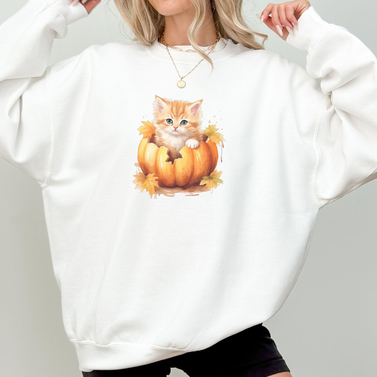 Vintage Fall Kitten in Pumpkin Sweatshirt