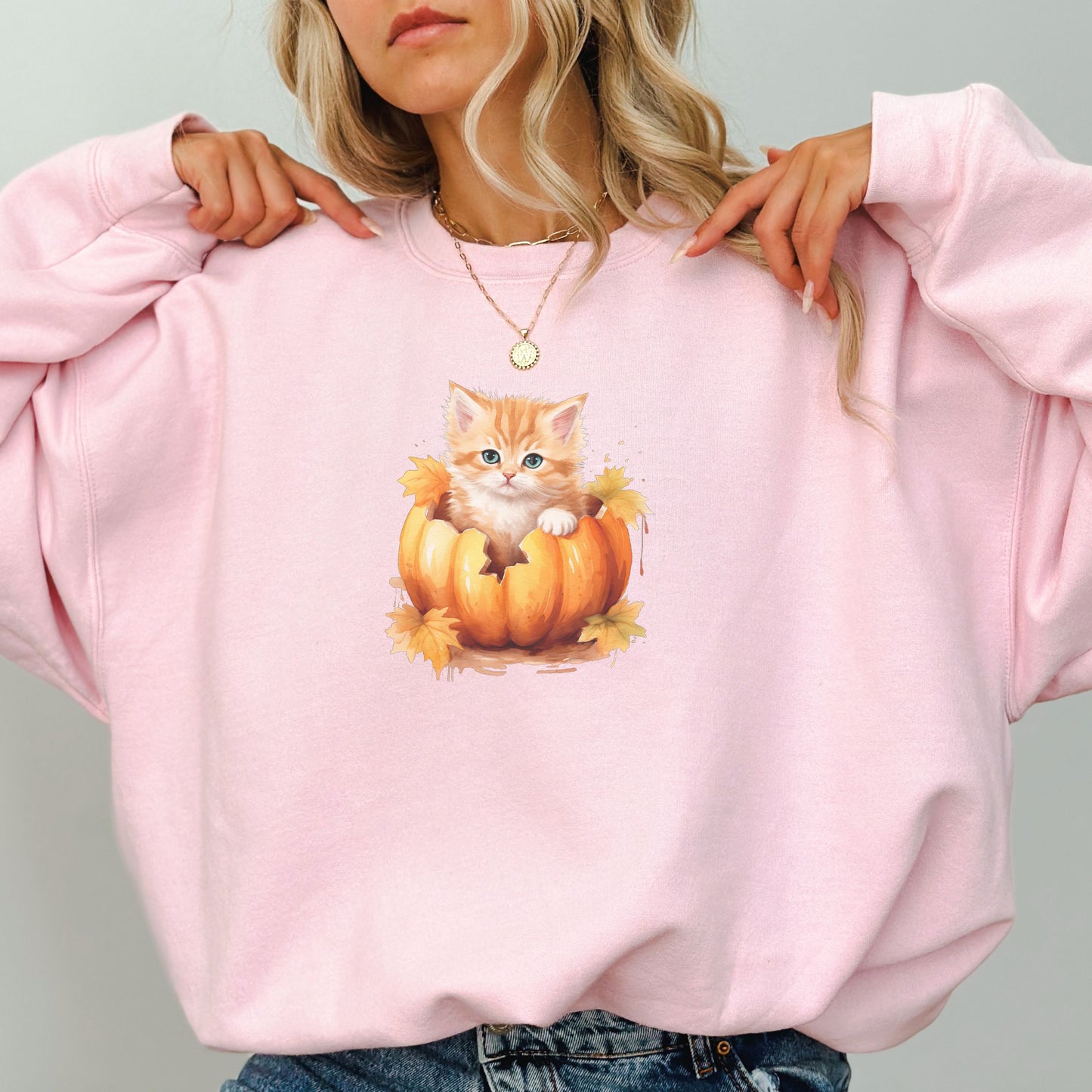 Vintage Fall Kitten in Pumpkin Sweatshirt