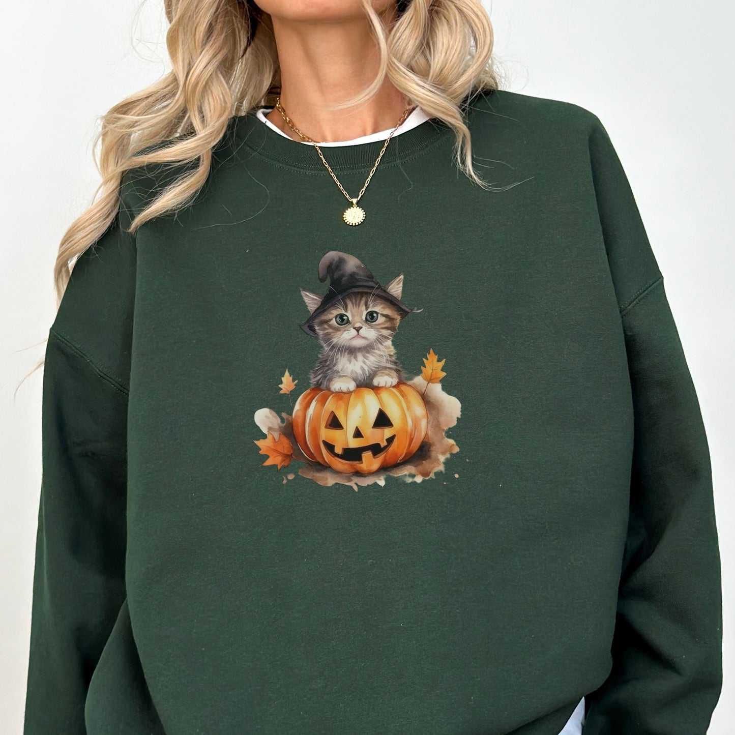 Vintage Halloween Pumpkin Witch Kitten Sweater