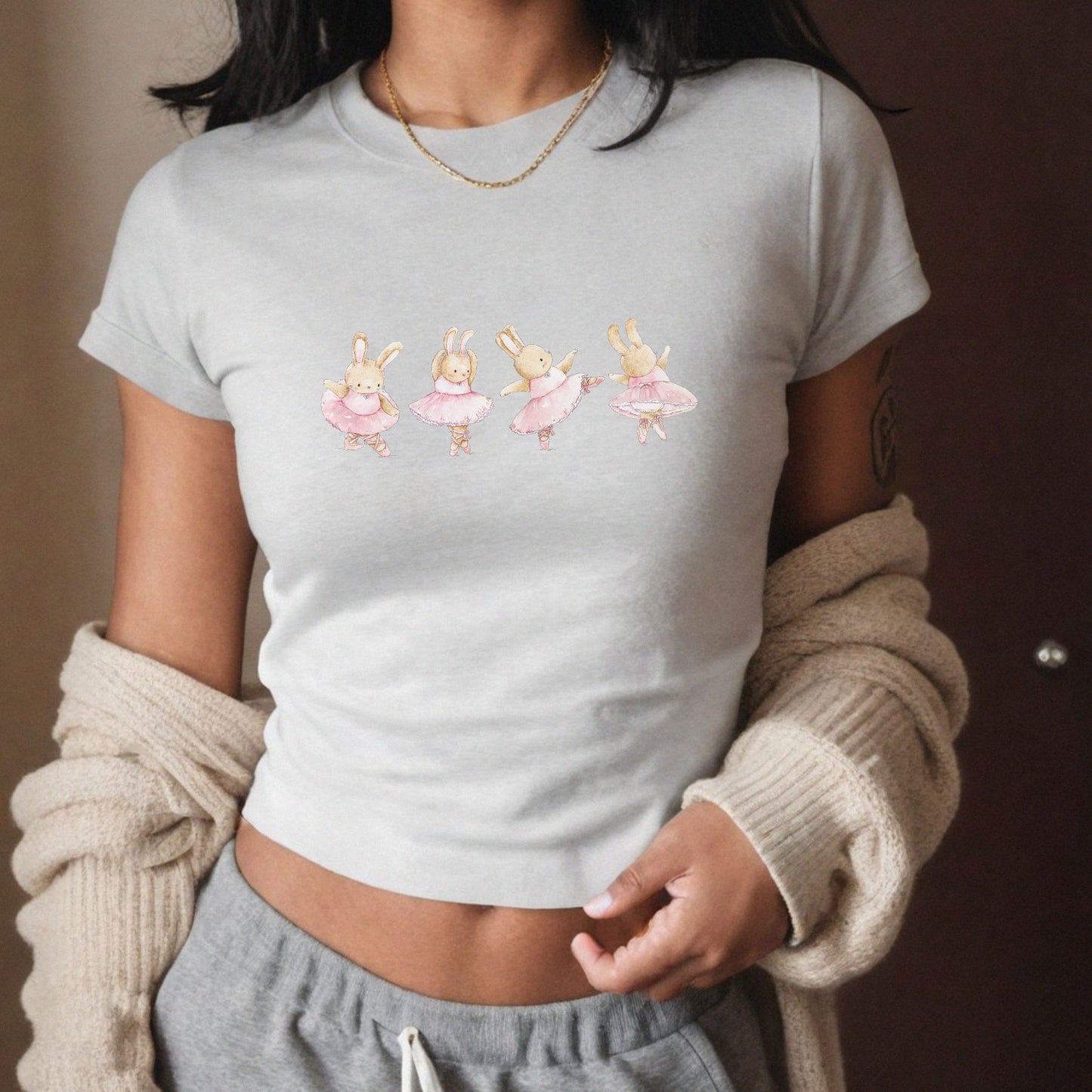 Coquette Dancing Ballerina Bunnies y2k Baby Tee Shirt