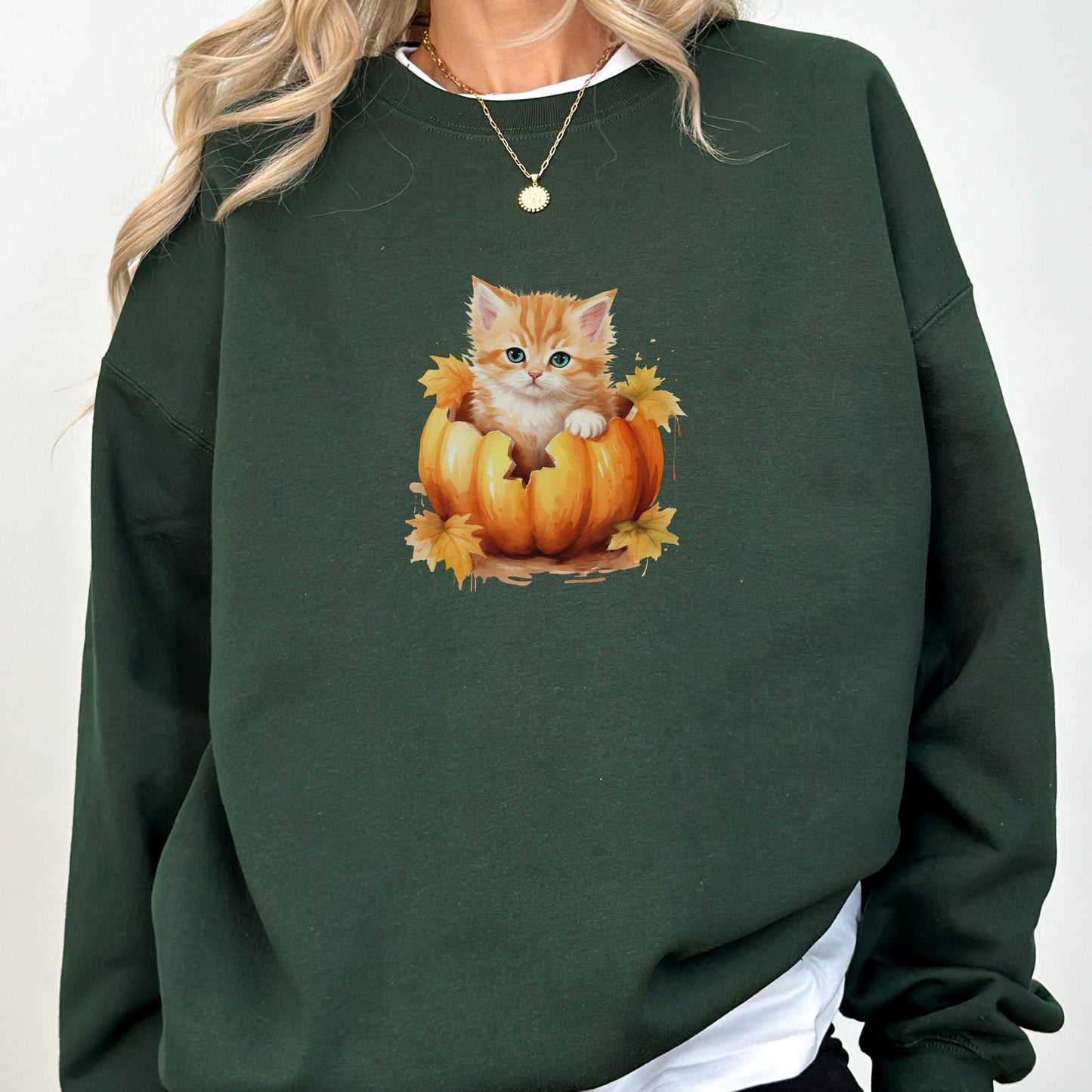 Vintage Fall Kitten in Pumpkin Sweatshirt